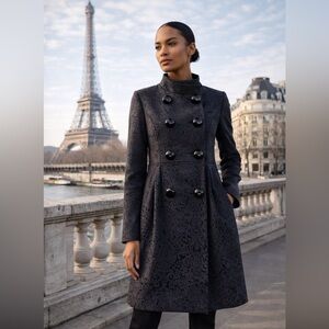 Nanette Lepore Brocade Jacquard Double Breasted Coat Size 2 Quilted Made in USA